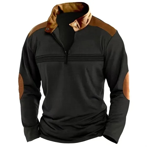Zipper Long Sleeve Sports Polo Shirt - Zipper Long Sleeve Sports Polo Shirt - Image 3 of 8