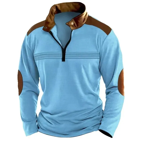 Zipper Long Sleeve Sports Polo Shirt - Zipper Long Sleeve Sports Polo Shirt - Image 5 of 8