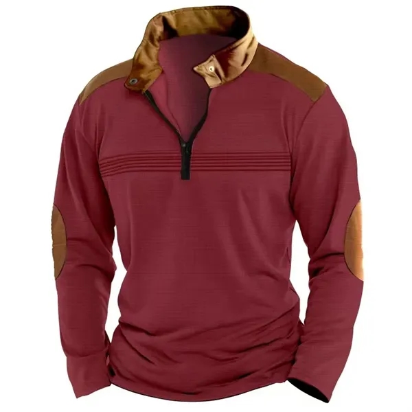 Zipper Long Sleeve Sports Polo Shirt - Zipper Long Sleeve Sports Polo Shirt - Image 6 of 8