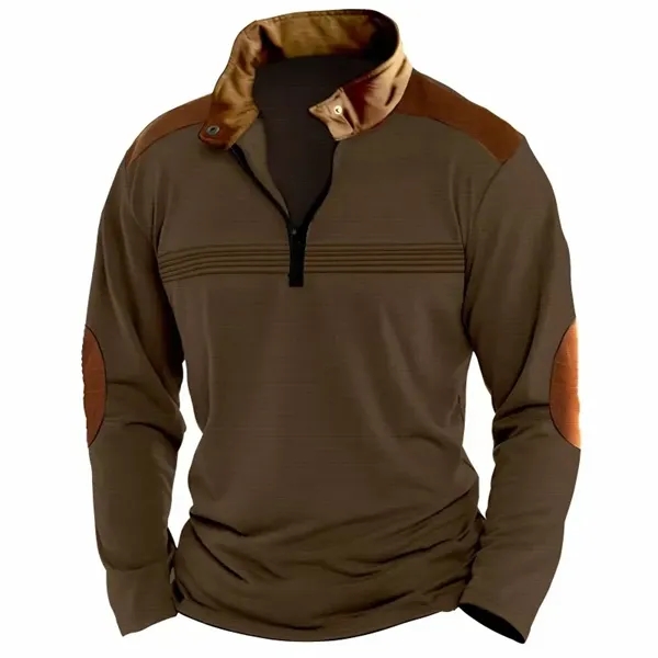 Zipper Long Sleeve Sports Polo Shirt - Zipper Long Sleeve Sports Polo Shirt - Image 8 of 8