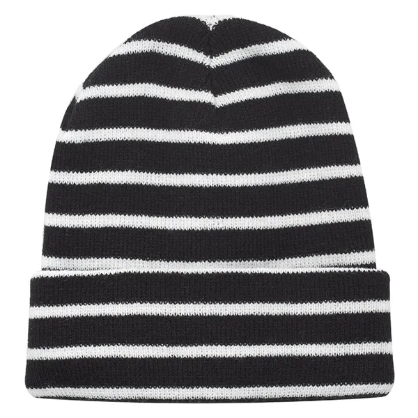 Striped Acrylic Knitted Beanie - Striped Acrylic Knitted Beanie - Image 0 of 7