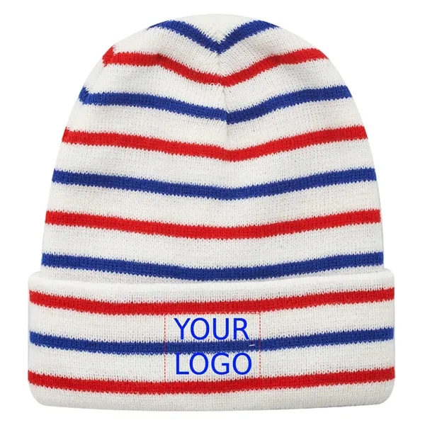 Striped Acrylic Knitted Beanie - Striped Acrylic Knitted Beanie - Image 3 of 7