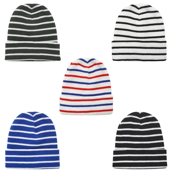 Striped Acrylic Knitted Beanie - Striped Acrylic Knitted Beanie - Image 4 of 7