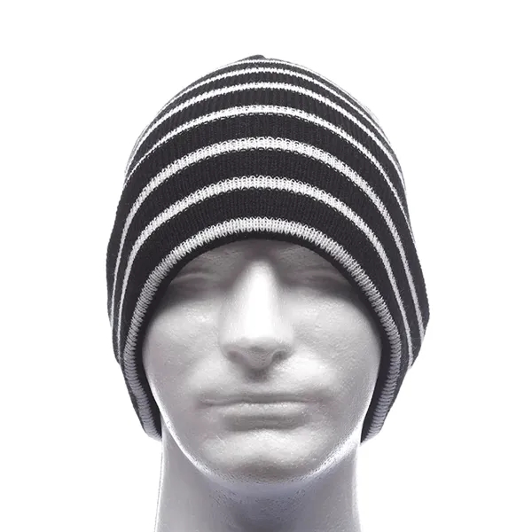 Striped Acrylic Knitted Beanie - Striped Acrylic Knitted Beanie - Image 5 of 7