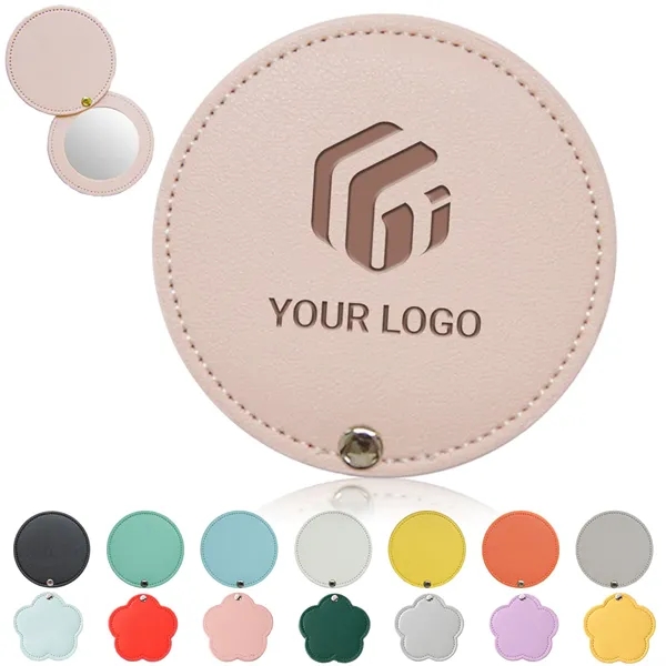 Mini portable PU leather travel pocket makeup compact mirror - Mini portable PU leather travel pocket makeup compact mirror - Image 0 of 4