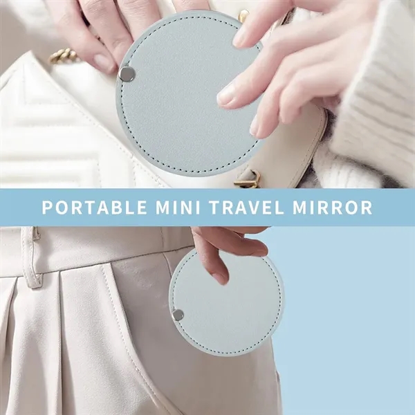 Mini portable PU leather travel pocket makeup compact mirror - Mini portable PU leather travel pocket makeup compact mirror - Image 3 of 4