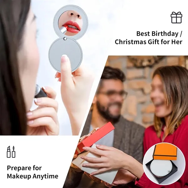 Mini portable PU leather travel pocket makeup compact mirror - Mini portable PU leather travel pocket makeup compact mirror - Image 4 of 4