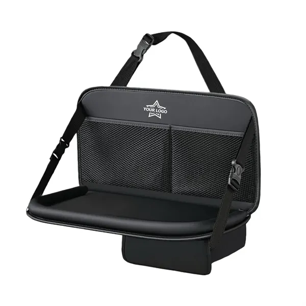 Foldable PU Leather Seat Back Organizer with Foldable Tray - Foldable PU Leather Seat Back Organizer with Foldable Tray - Image 0 of 3