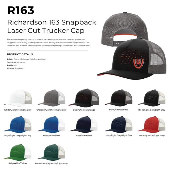 Richardson #163 Snapback Laser Cut Trucker Hat - Richardson #163 Snapback Laser Cut Trucker Hat - Image 1 of 13