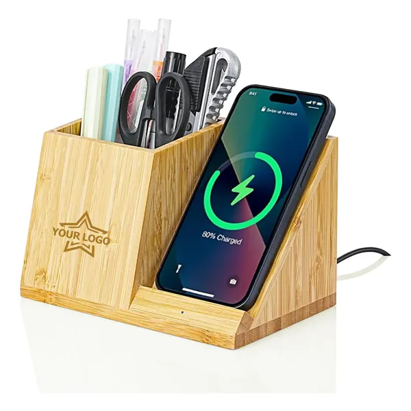 Bamboo Pen Holder Wireless Charger - Bamboo Pen Holder Wireless Charger - Image 0 of 5