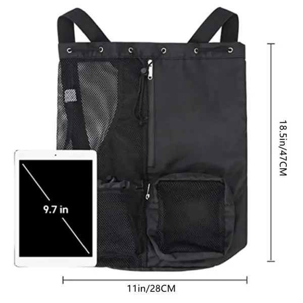 Mesh Drawstring Backpack With Pocket For Gym And Beach - Mesh Drawstring Backpack With Pocket For Gym And Beach - Image 1 of 6