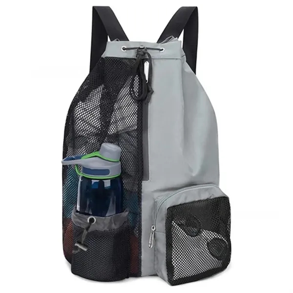 Mesh Drawstring Backpack With Pocket For Gym And Beach - Mesh Drawstring Backpack With Pocket For Gym And Beach - Image 6 of 6