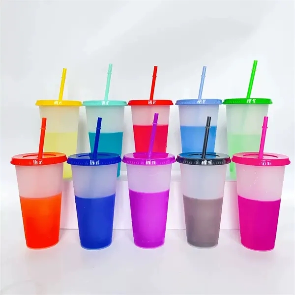 Magic Color-Changing PP Plastic Tumbler With Attached Straw - Magic Color-Changing PP Plastic Tumbler With Attached Straw - Image 1 of 1