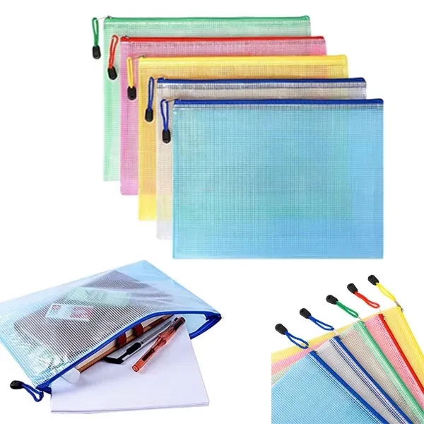 Translucent A4 PVC Mesh Zipper Office Makeup Pencil File Bag - Translucent A4 PVC Mesh Zipper Office Makeup Pencil File Bag - Image 0 of 5