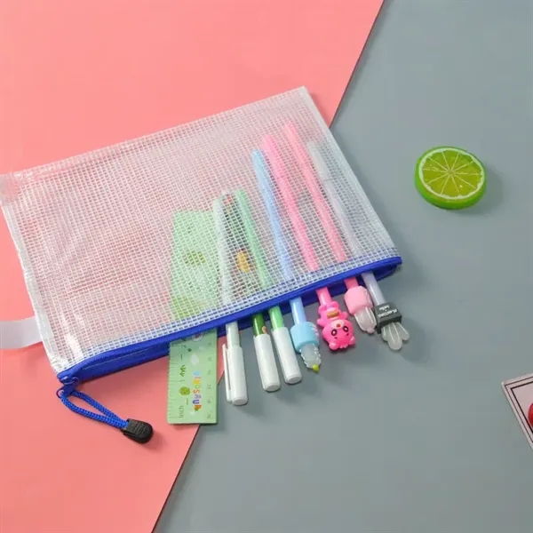 Translucent A4 PVC Mesh Zipper Office Makeup Pencil File Bag - Translucent A4 PVC Mesh Zipper Office Makeup Pencil File Bag - Image 2 of 5