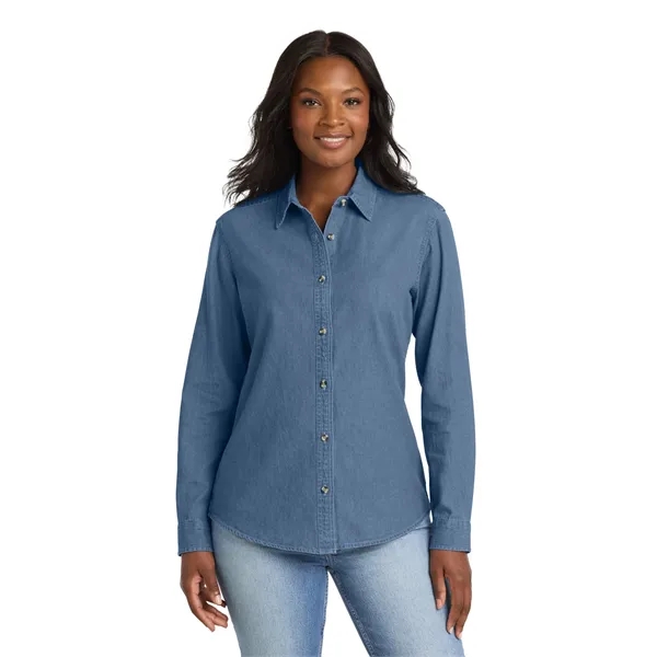 Port & Co Women's Long Sleeve Value Denim Shirt. - Port & Co Women's Long Sleeve Value Denim Shirt. - Image 0 of 9