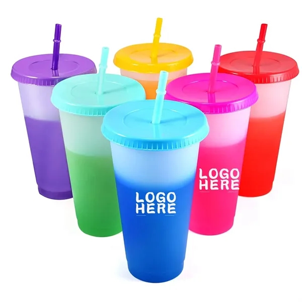 24 OZ. Color Changing Cups  with Lids & Straws - 24 OZ. Color Changing Cups  with Lids & Straws - Image 0 of 2