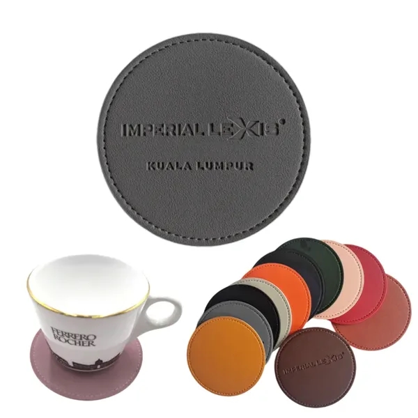 4" Round PU Leather Soft Drink Coaster - 4" Round PU Leather Soft Drink Coaster - Image 0 of 4