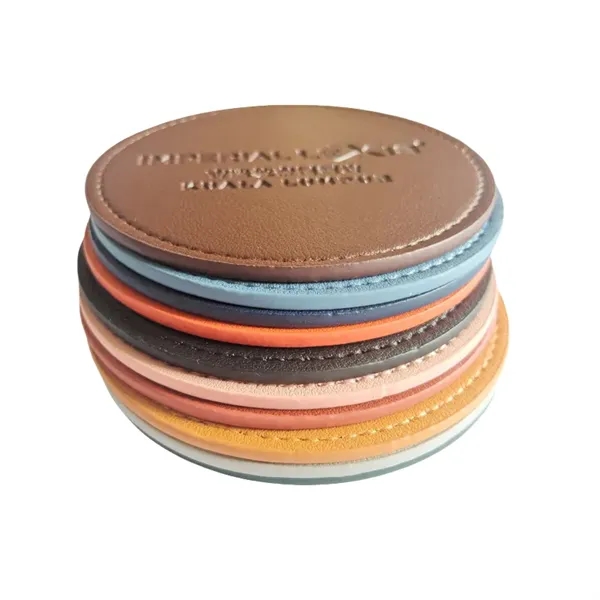 4" Round PU Leather Soft Drink Coaster - 4" Round PU Leather Soft Drink Coaster - Image 2 of 4