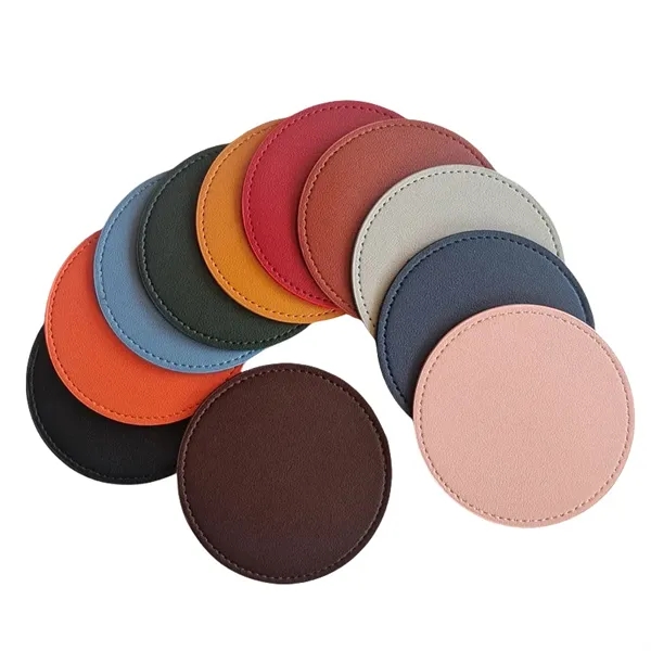 4" Round PU Leather Soft Drink Coaster - 4" Round PU Leather Soft Drink Coaster - Image 3 of 4