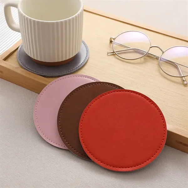 4" Round PU Leather Soft Drink Coaster - 4" Round PU Leather Soft Drink Coaster - Image 4 of 4