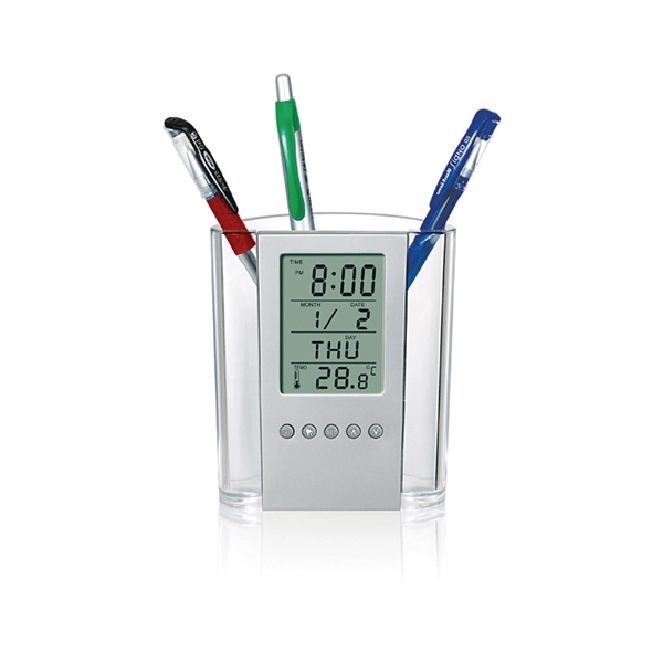 Executive Pen & Pencil Cup with Digital Calendar - Executive Pen & Pencil Cup with Digital Calendar - Image 0 of 2