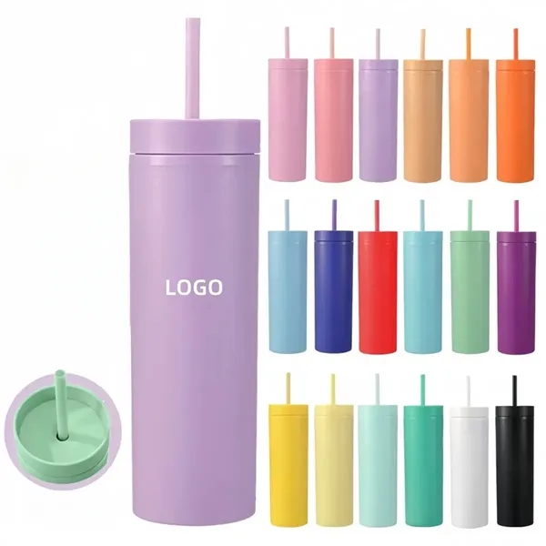 16 Oz Double-Wall Straight Straw Tumbler - 16 Oz Double-Wall Straight Straw Tumbler - Image 0 of 4