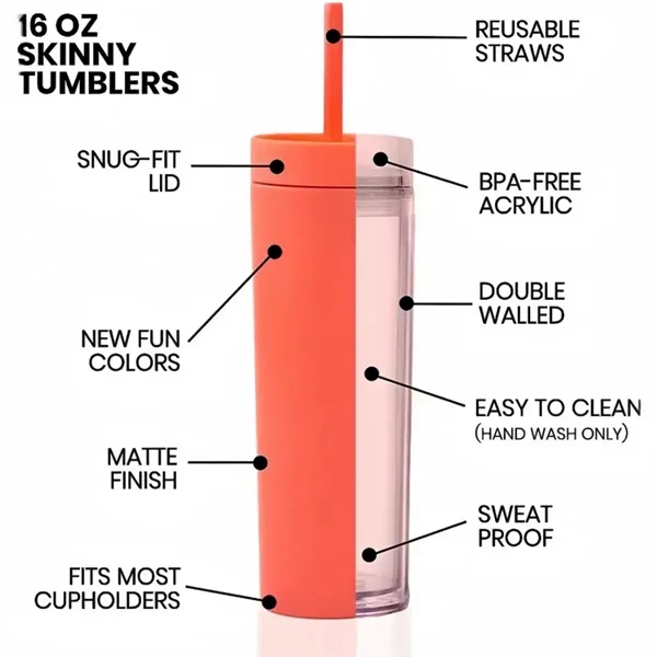 16 Oz Double-Wall Straight Straw Tumbler - 16 Oz Double-Wall Straight Straw Tumbler - Image 3 of 4