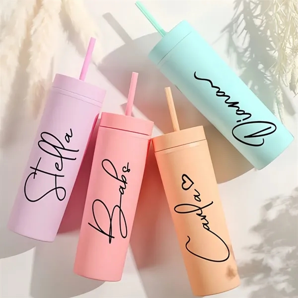16 Oz Double-Wall Straight Straw Tumbler - 16 Oz Double-Wall Straight Straw Tumbler - Image 4 of 4
