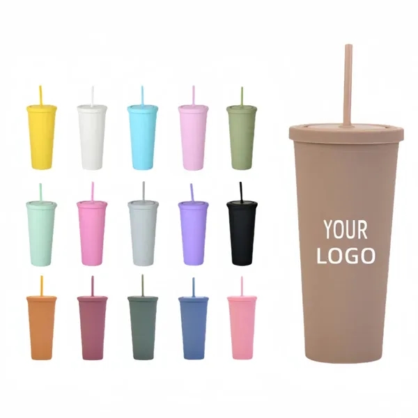 24 Oz Wide Mouth Double-Wall Straw Tumbler - 24 Oz Wide Mouth Double-Wall Straw Tumbler - Image 0 of 3