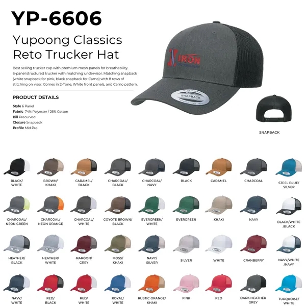 Yupoong 6606 YP Classics Retro Trucker Hat - Yupoong 6606 YP Classics Retro Trucker Hat - Image 2 of 53