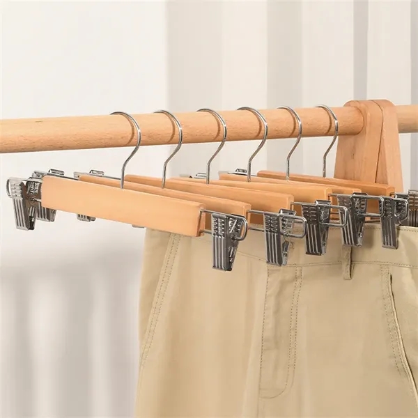 Wooden Pants Hangers with Adjustable Clips - Wooden Pants Hangers with Adjustable Clips - Image 3 of 4