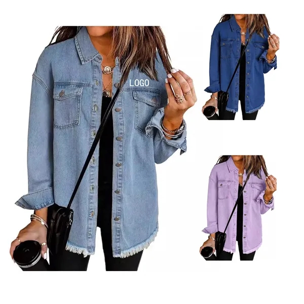 Women's Oversized Denim Jacket Casual - Women's Oversized Denim Jacket Casual - Image 0 of 9