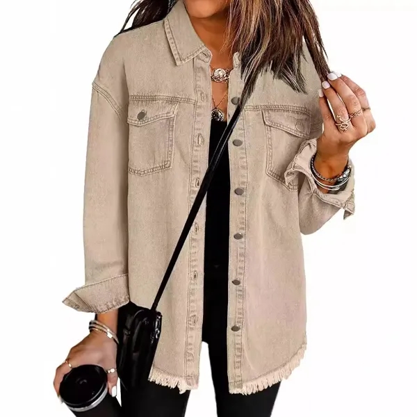 Women's Oversized Denim Jacket Casual - Women's Oversized Denim Jacket Casual - Image 1 of 9