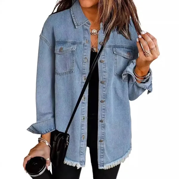 Women's Oversized Denim Jacket Casual - Women's Oversized Denim Jacket Casual - Image 2 of 9