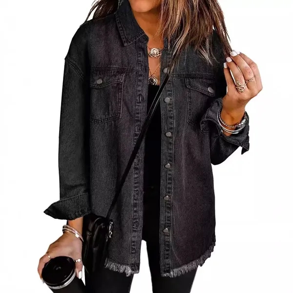 Women's Oversized Denim Jacket Casual - Women's Oversized Denim Jacket Casual - Image 3 of 9