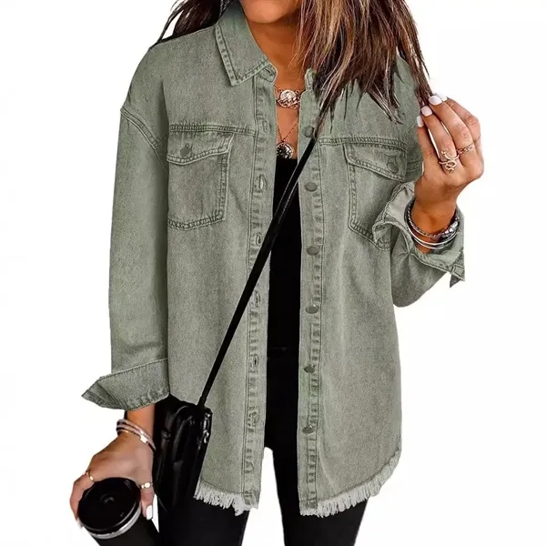 Women's Oversized Denim Jacket Casual - Women's Oversized Denim Jacket Casual - Image 4 of 9