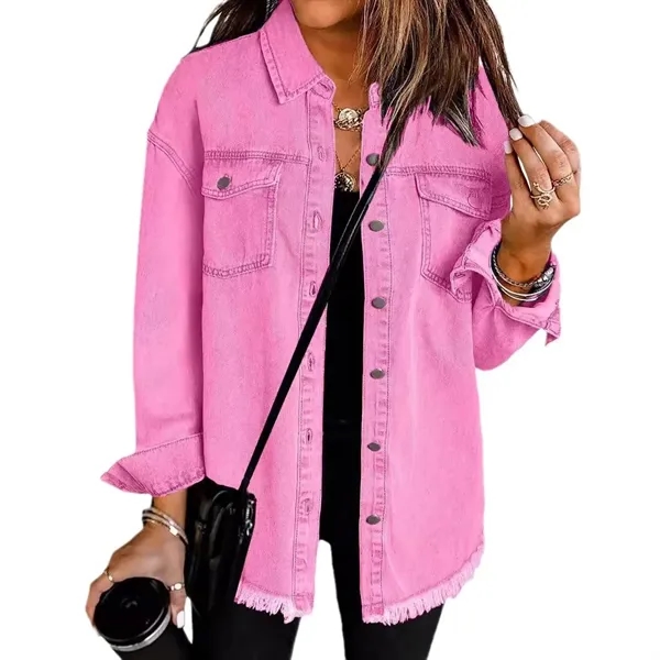 Women's Oversized Denim Jacket Casual - Women's Oversized Denim Jacket Casual - Image 5 of 9