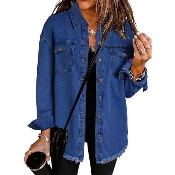 Women's Oversized Denim Jacket Casual - Women's Oversized Denim Jacket Casual - Image 6 of 9