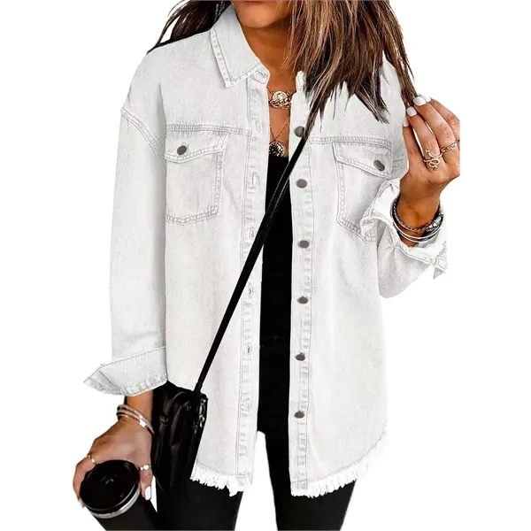 Women's Oversized Denim Jacket Casual - Women's Oversized Denim Jacket Casual - Image 7 of 9