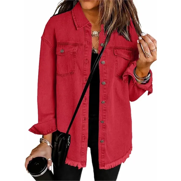 Women's Oversized Denim Jacket Casual - Women's Oversized Denim Jacket Casual - Image 8 of 9