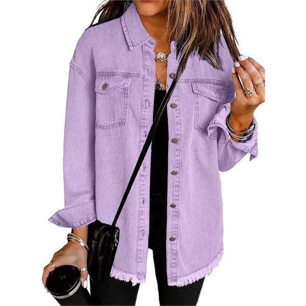 Women's Oversized Denim Jacket Casual - Women's Oversized Denim Jacket Casual - Image 9 of 9