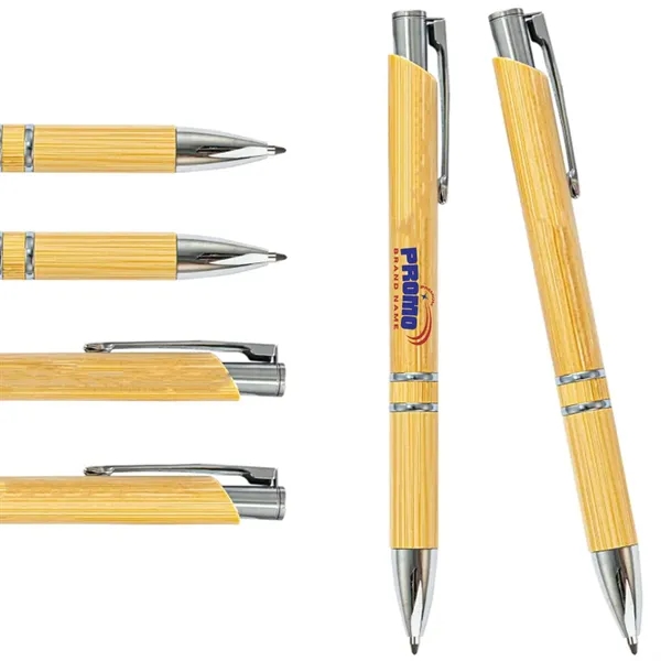 Eco Bamboo Ballpoint Pen with Metal Clip and Accents - Eco Bamboo Ballpoint Pen with Metal Clip and Accents - Image 0 of 5