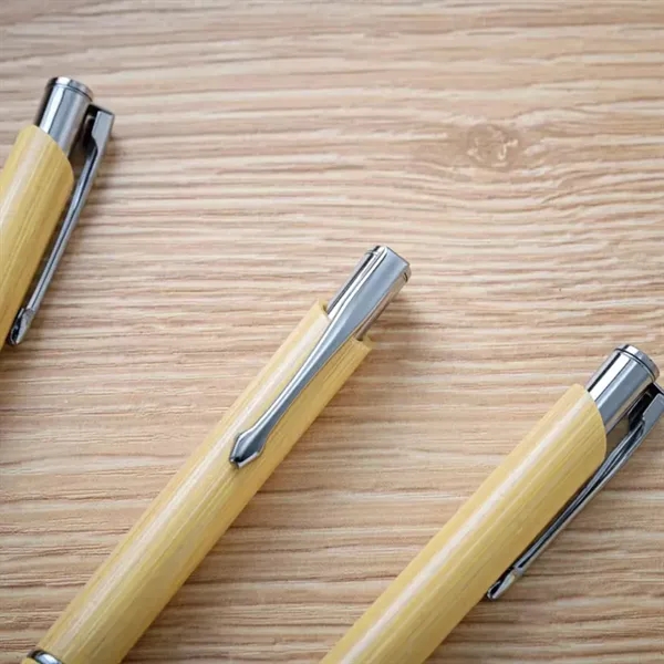 Eco Bamboo Ballpoint Pen with Metal Clip and Accents - Eco Bamboo Ballpoint Pen with Metal Clip and Accents - Image 3 of 5