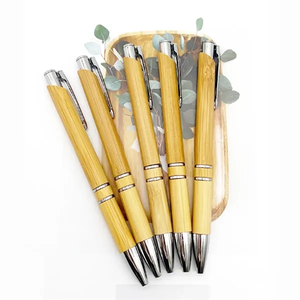 Eco Bamboo Ballpoint Pen with Metal Clip and Accents - Eco Bamboo Ballpoint Pen with Metal Clip and Accents - Image 5 of 5