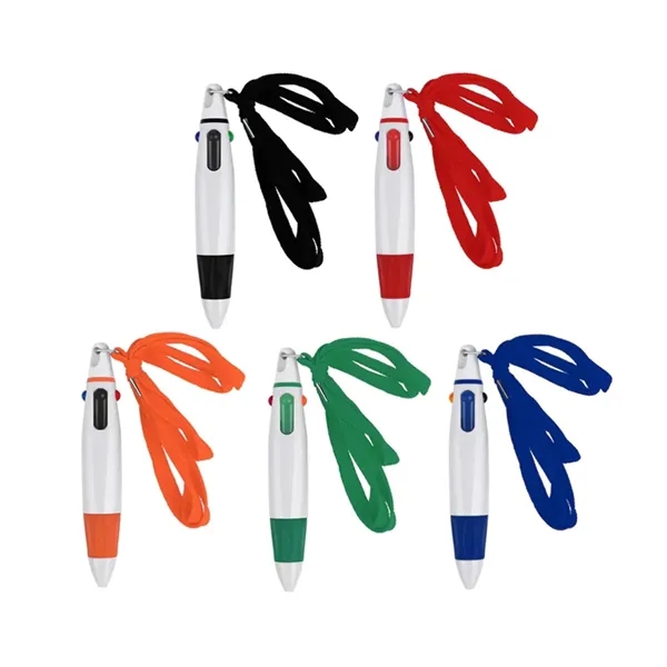 4 Color Ballpoint Pen with Lanyard for Events and Office - 4 Color Ballpoint Pen with Lanyard for Events and Office - Image 2 of 5