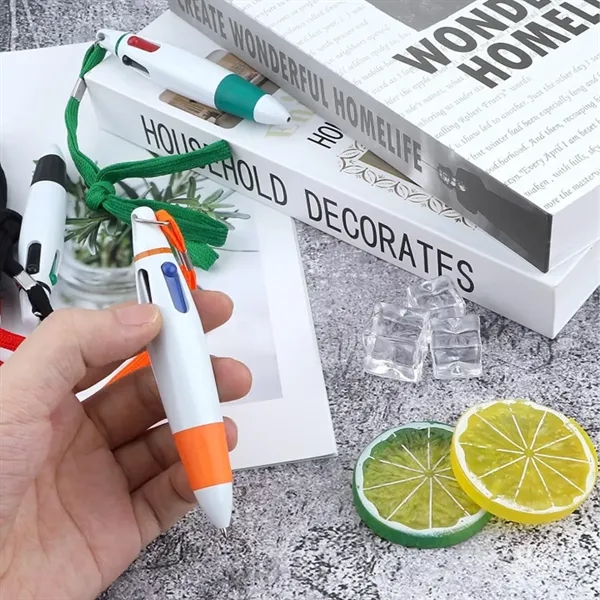 4 Color Ballpoint Pen with Lanyard for Events and Office - 4 Color Ballpoint Pen with Lanyard for Events and Office - Image 4 of 5