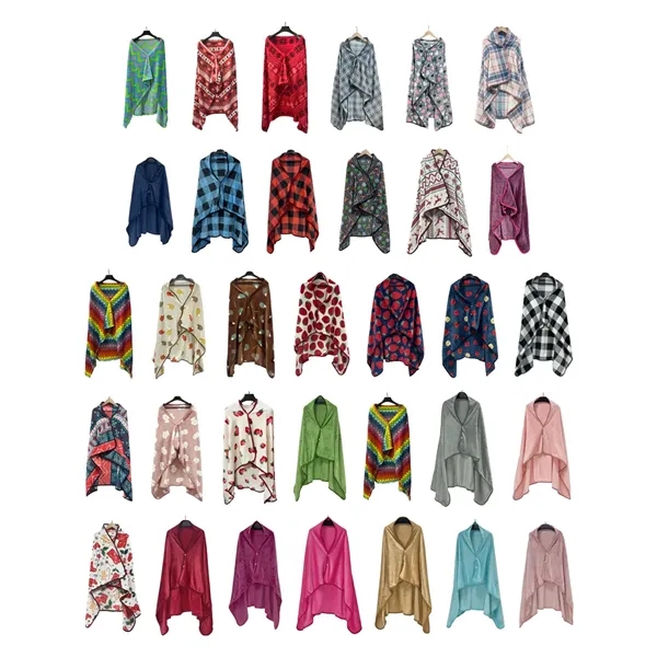 Wearable Coral Fleece Blanket with Button and Foldable Pouch - Wearable Coral Fleece Blanket with Button and Foldable Pouch - Image 2 of 4