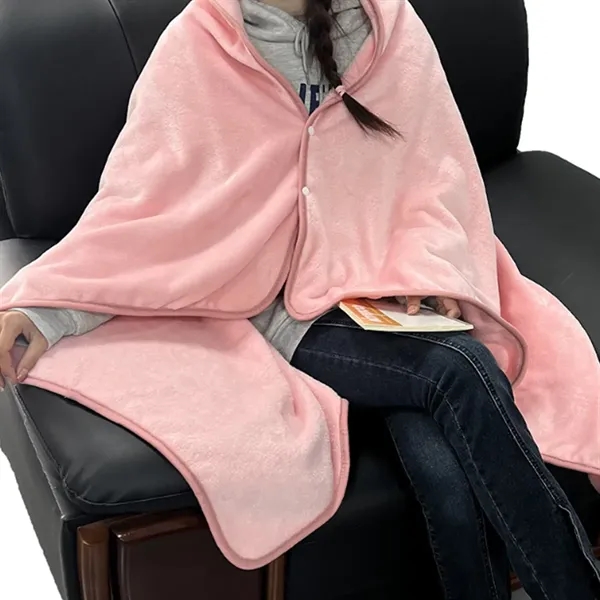 Wearable Coral Fleece Blanket with Button and Foldable Pouch - Wearable Coral Fleece Blanket with Button and Foldable Pouch - Image 4 of 4