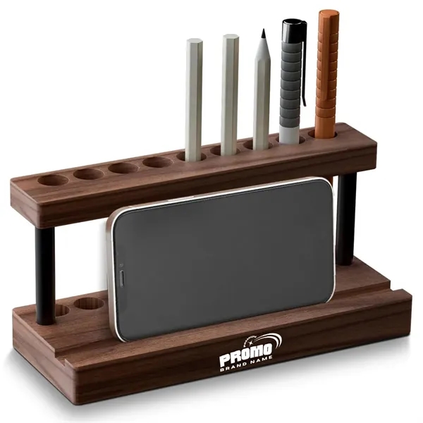 Wooden Desk Organizer with Pen Holder and Phone Stand - Wooden Desk Organizer with Pen Holder and Phone Stand - Image 0 of 6